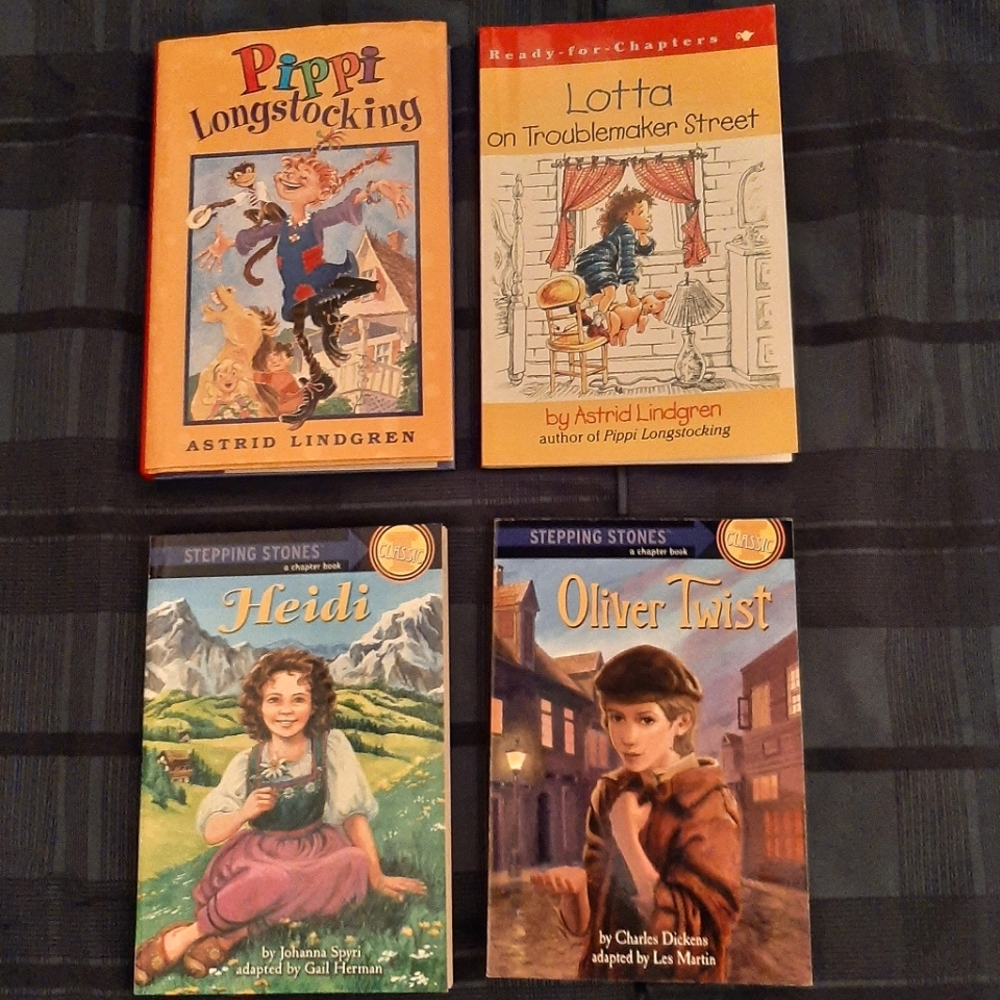 4 Books LOT, Children's - Astrid Lindgren, Charles Dickens, J. Spyri